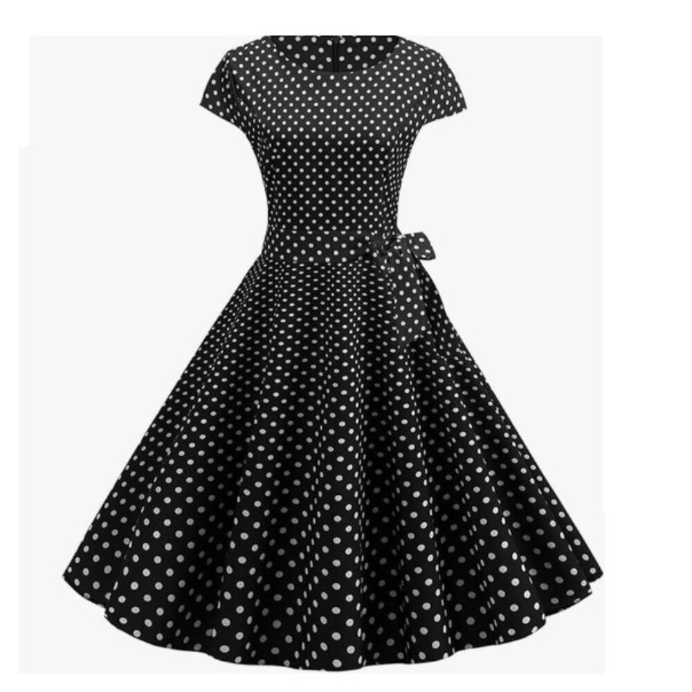 Women's Dress Retro Vintage Swing 1950's Short Sleeve Polka Dots Print